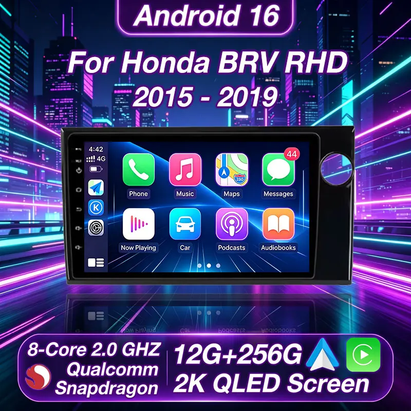 Radio para Auto Android 16 para Honda BRV RHD 2015 2016 2017 2018 2019, Carplay, GPS, Navegación, Pantalla 2K, Reproductor de Video DSP, Estéreo, BT