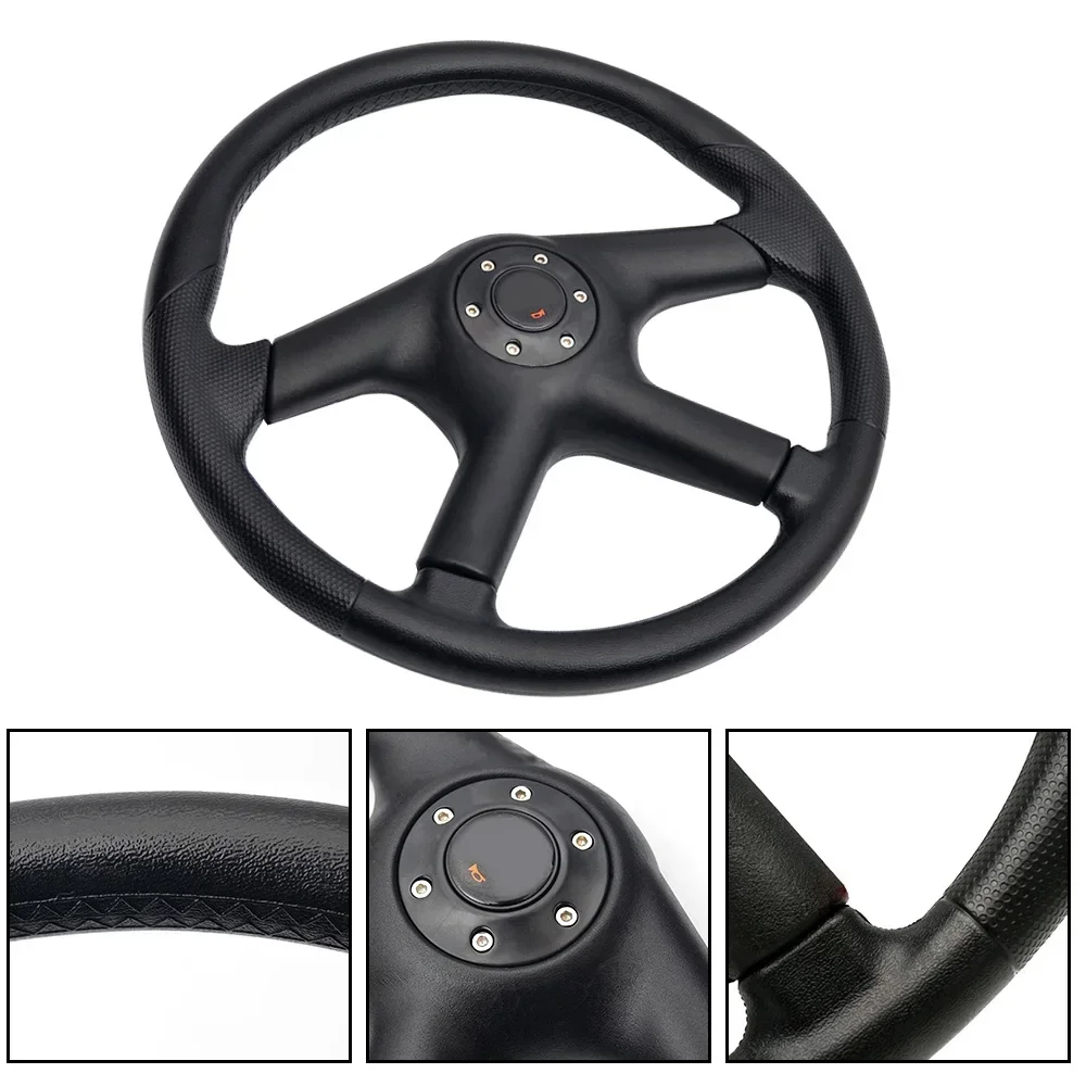 Car Steering Wheel 14inch/350mm Universal Flat PU Racing Drifting Sports Steering Wheel w/ Logo Car Accessories