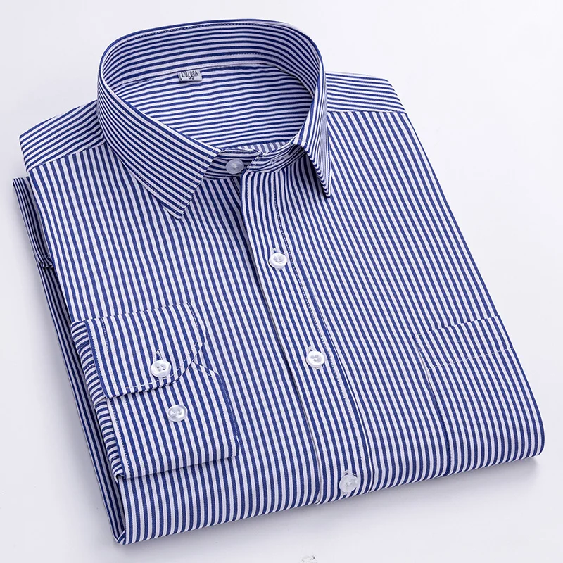 Men\'s Formal Shirt Long Sleeve Oversized Office Solid Color Striped Anti-wrinkle Non-ironing Fashion Business White Shirts S~8XL