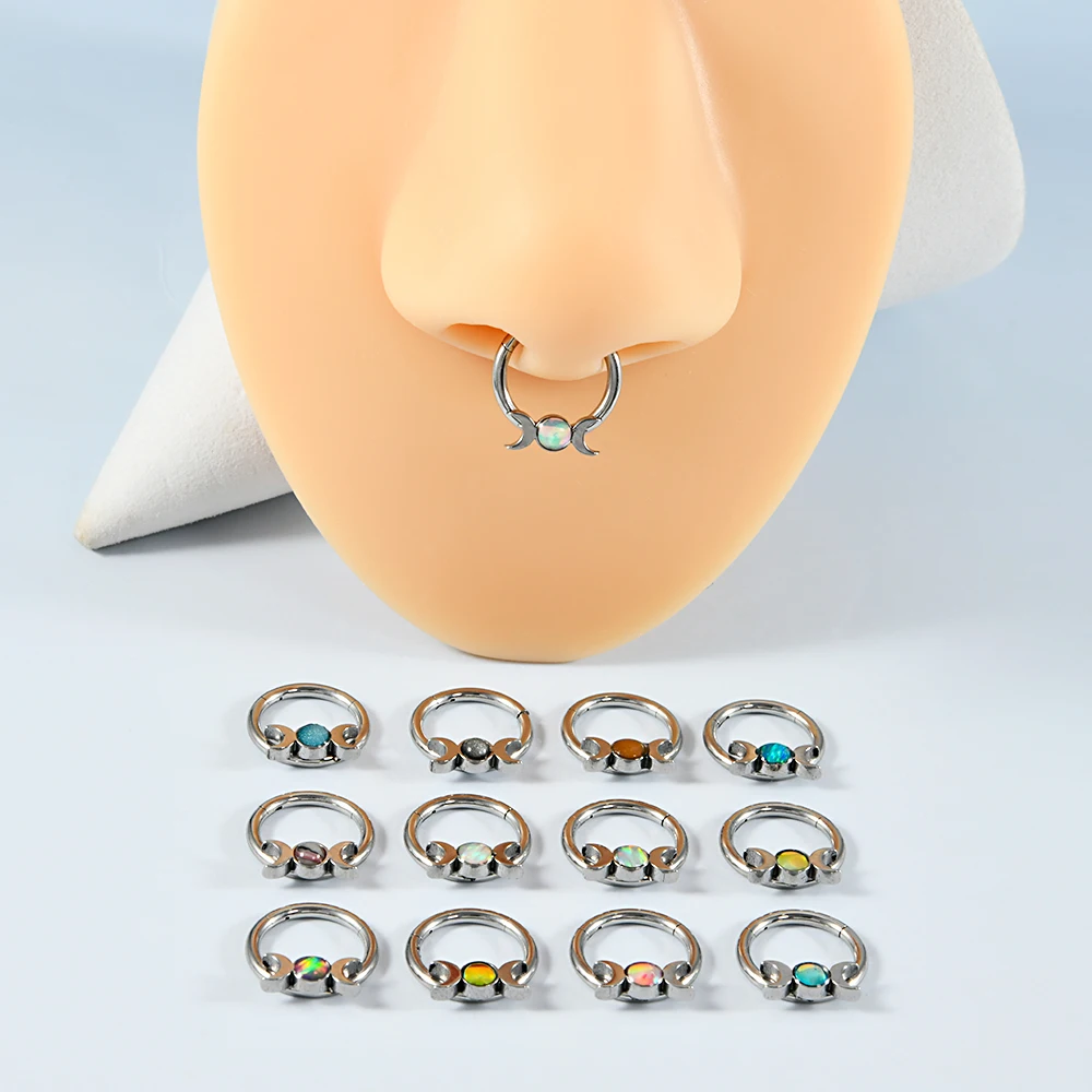 1PC Stainless Steel Septum Jewelry 16G Moon&Sun Septum Rings Daith  Helix Earrings for Women Opal Septum Piercing  Jewelry