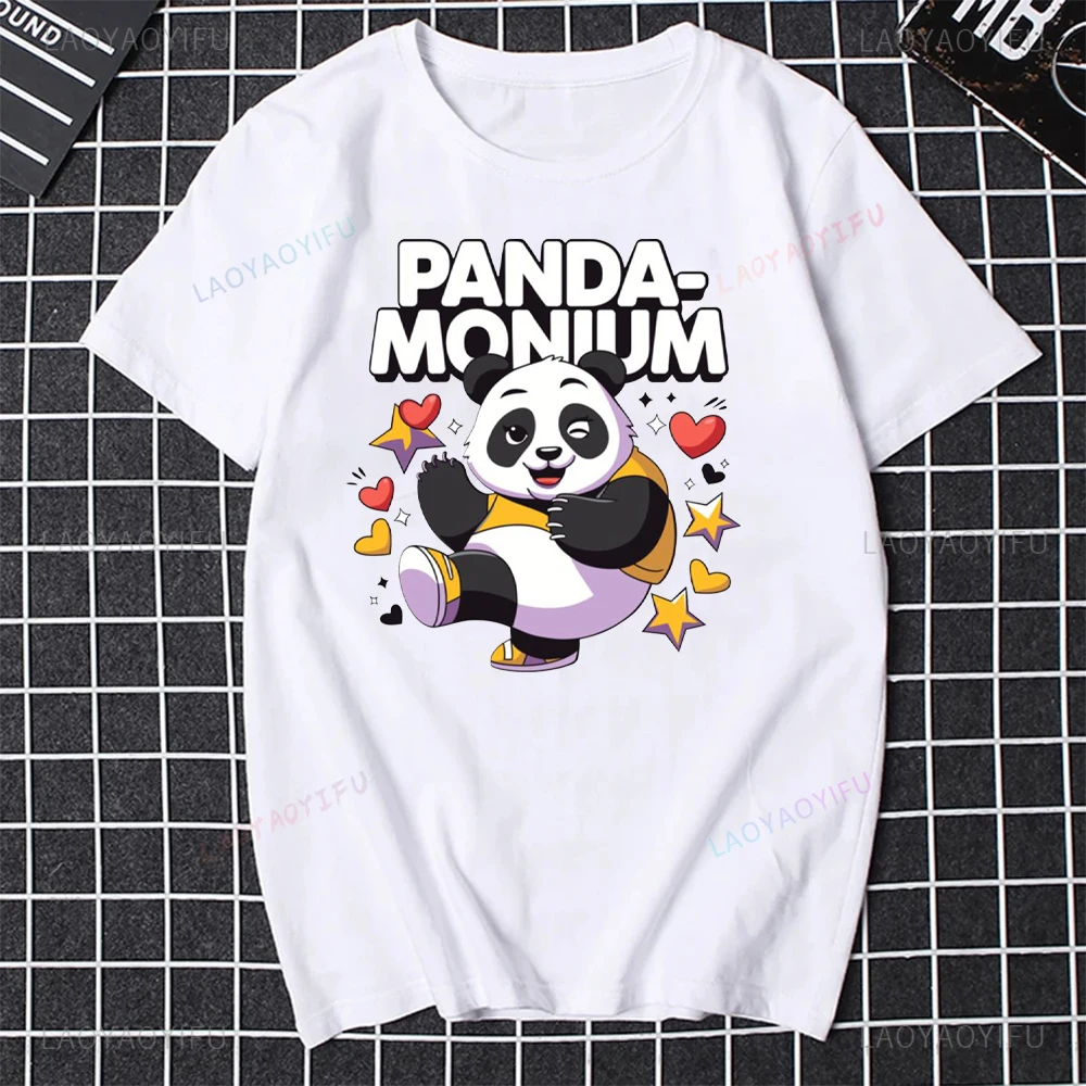 JUST A GIRL WHO LOVES PANDRS Panda Print T-shirt Cute Panda Animal Lovers Round Neck Short-sleeve Simple Style Tees