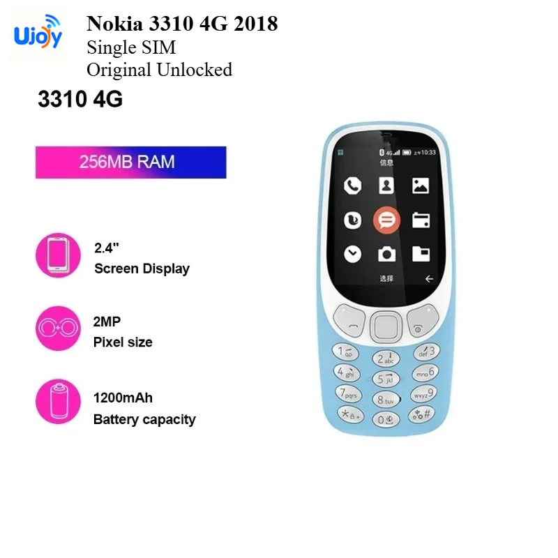 Original Unlocked Nokia 3310 4G 2018 Single SIM Mobile Phone 2.4
