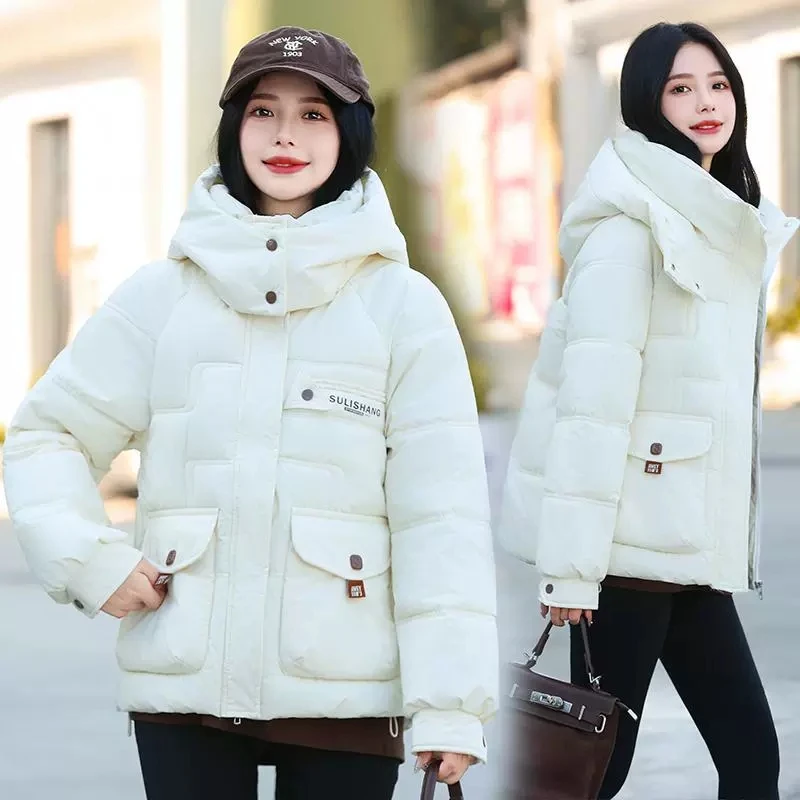 

Autumn Winter Women Puffer Warm Parkas 2025 New Long Sleeve Female Casual Down Cotton Padded Jacket Short Hooded Chic Outerwear