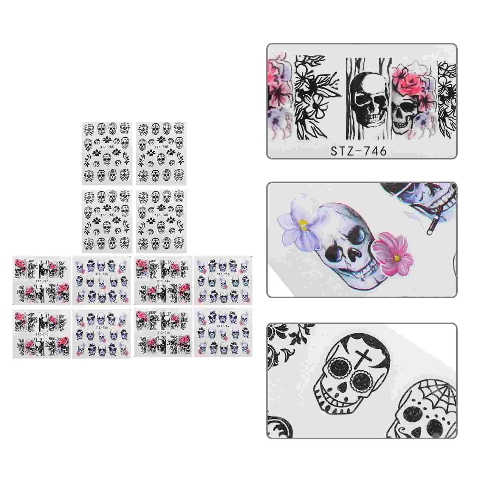 15 Sheets Halloween Nail Stickers Jesus Transfer Skull Wraps Manicure DIY Decals Decoration Paste Self-adhesive