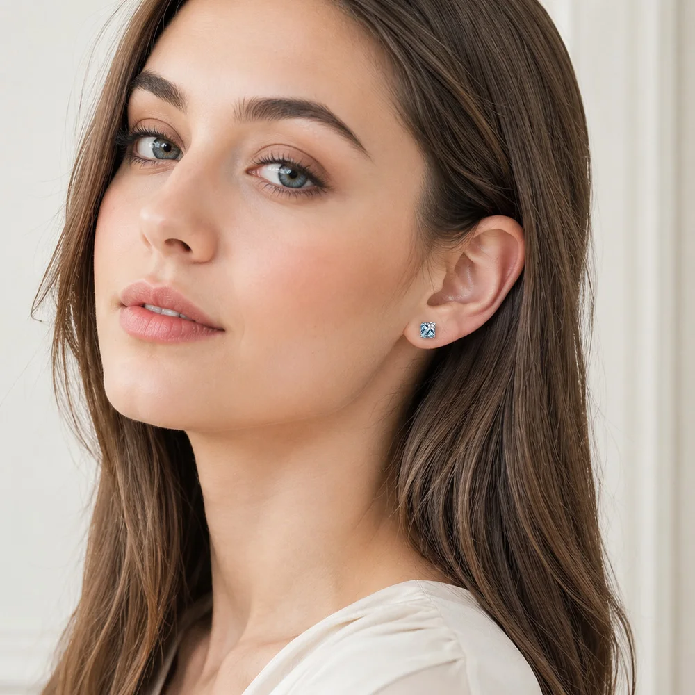 Ohrstecker Aquamarinblauer Stein mit Stern, Europa, eleganter feiner Schmuck für Frauen, 2022 Sommer, trendiges Geschenk aus 925er Sterlingsilber – Detail 1