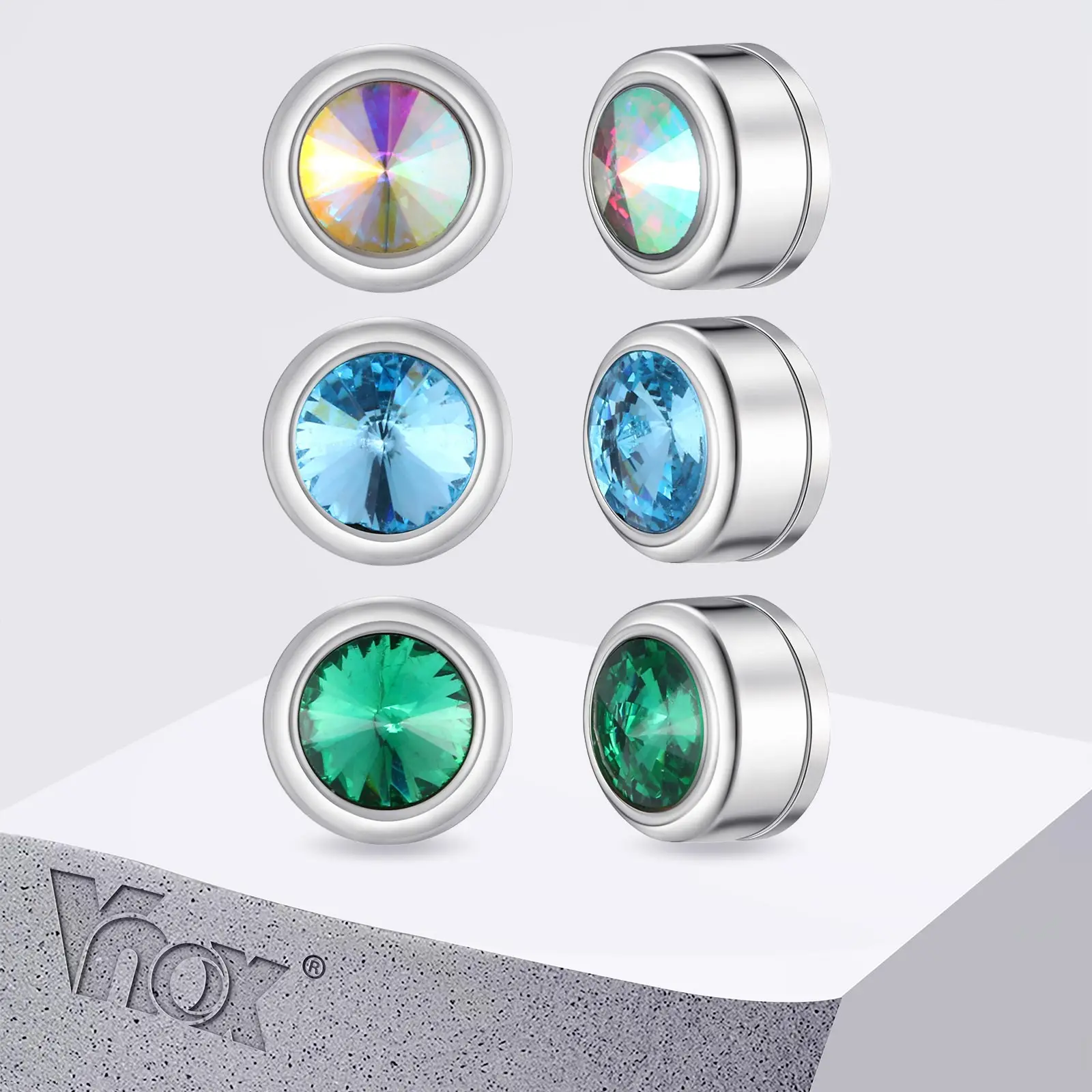 Vnox Magnetic Zircon Stud Earrings for Men, 8mm Stainless Steel Non-Pierced Clip Earrings, Hypoallergenic Punk Rock Jewelry Gift
