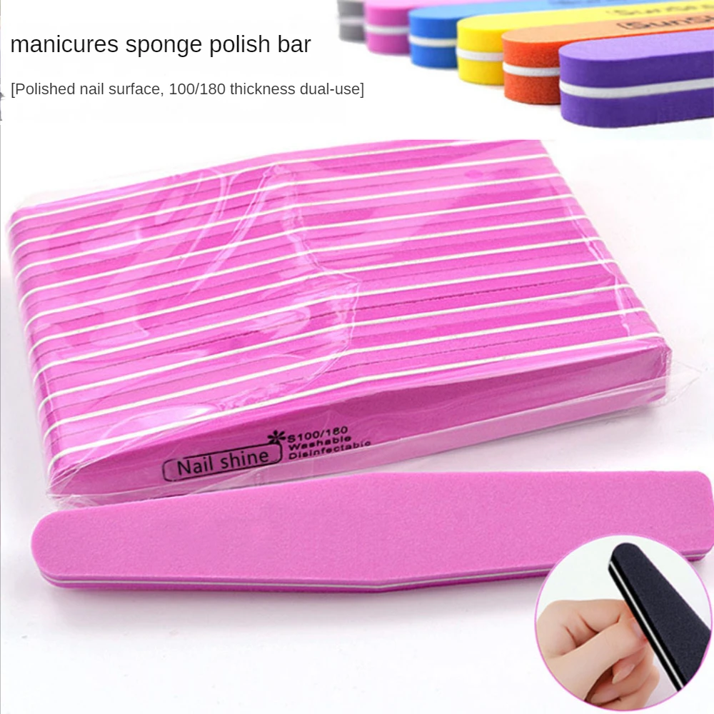 50Pcs 100/180 Grit Pro Salon Double Sided High Elastic Cotton Nail Files Sponge Buffer Gel Polish Manicure Nail Art Supplies