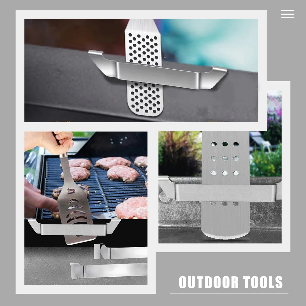 

2 Pcs BBQ Tool Fixing Rack Baking Pan Holder Spatula Accessories Griddle Accessory Camping Stainless Steel for Shovel Storage