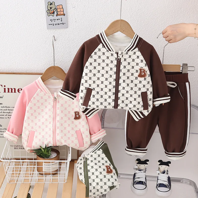 Children's Suit Spring and Autumn Clothes for Boys and Girls New Fashion Casual Jacket + Trousers Two-piece Set 1-5y