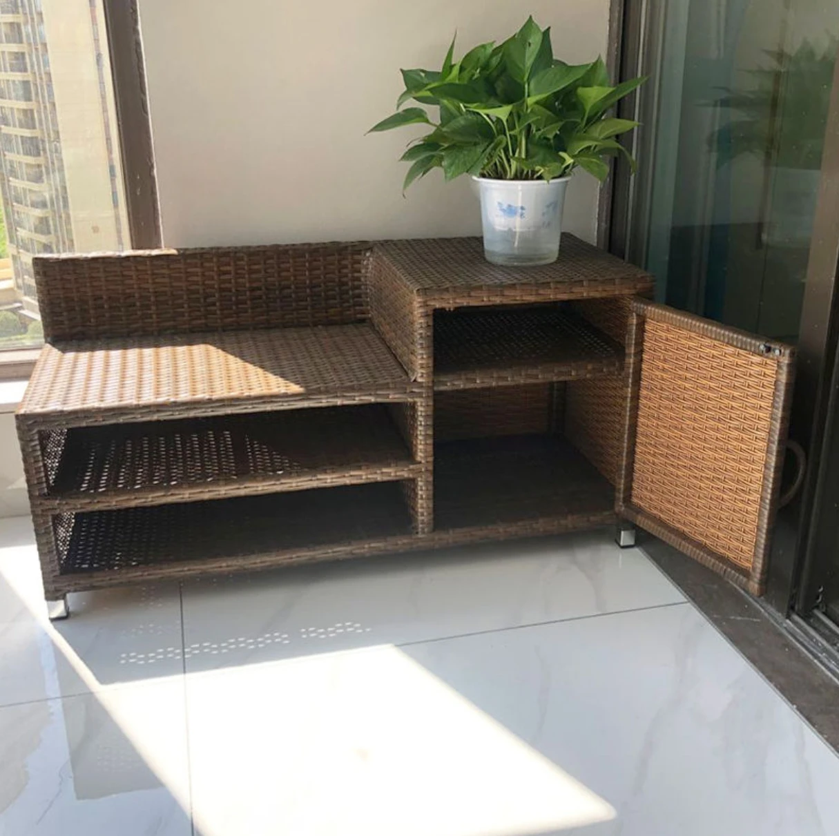 

Rattan Waterproof Shoe Changing Stool Entrance Balcony Shoe\ Rack Bench Entrance Storage Stool Storage Cabinet
