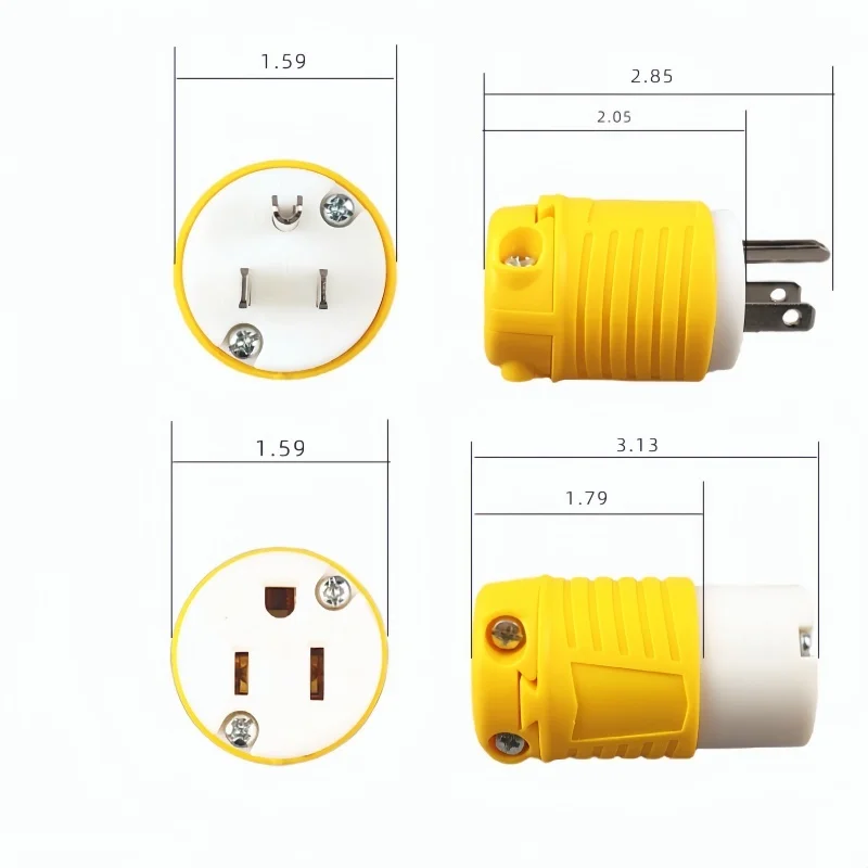 Wtyczka NEMA 5-15P klasy przemysłowej 15 A, AC 125 V, 2-biegunowy 3-przewodowy USA 3-pinowa wtyczka wielokrotnego ładowania, certyfikat ETL/cETL