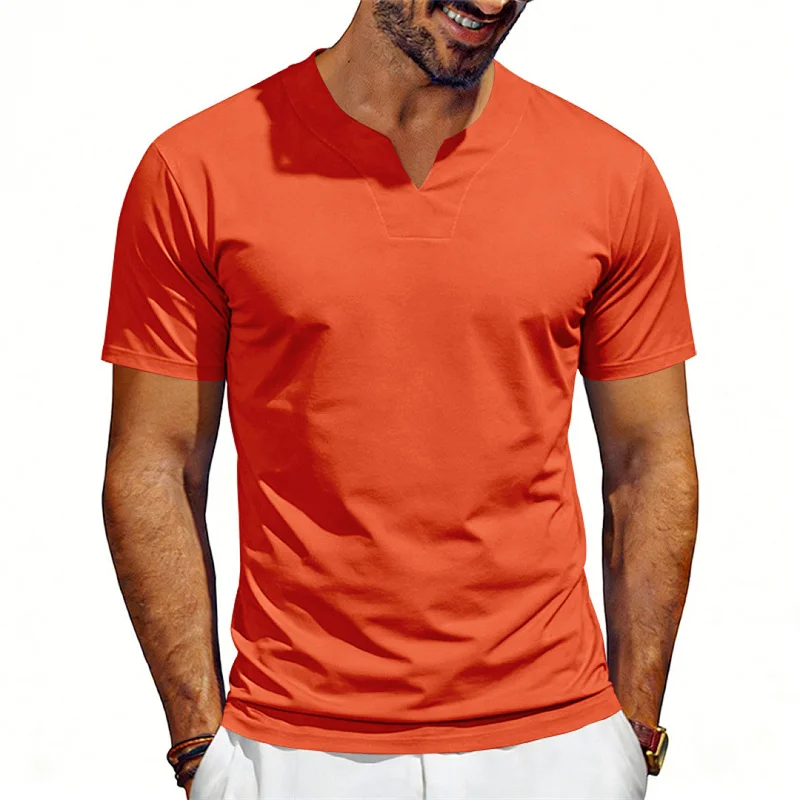 Summer Fitness Sports Short-Sleeved Men's Solid-Color Casual V-Neck Quick-Drying Short-Sleeved Men's Jogging Breathable T-Shirt