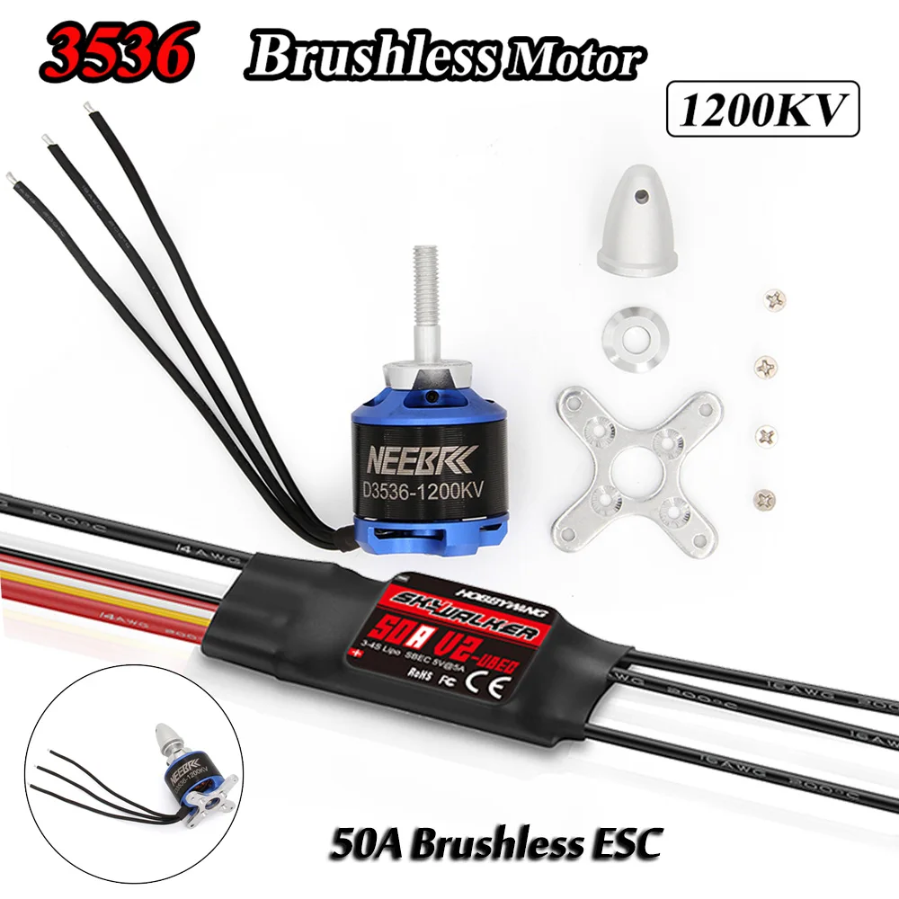 

Brushless Motor 3536 1200KV 2-4S with 50A ESC Speed Controller for RC FPV Fixed Wing Airplane Skysurfer Glider Plane Spare Parts