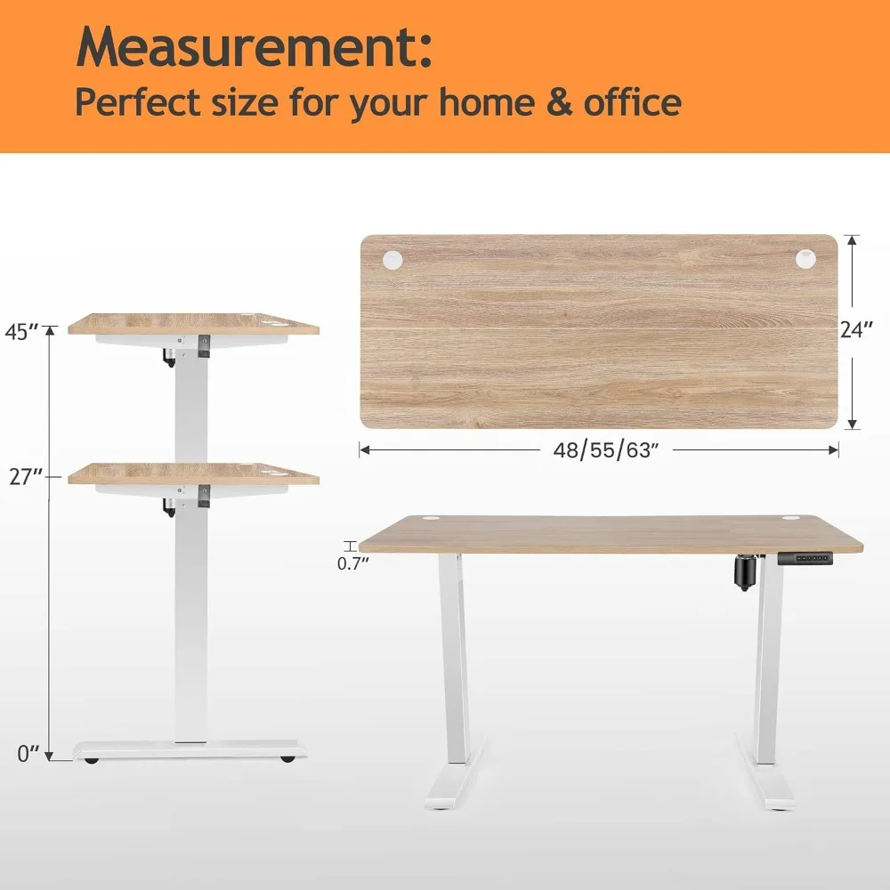 Scrivania elettrica regolabile con ruote, scrivania Sit-Stand a doppia traversa 63 x 24, tappetino per mouse incluso, altezza 27-46