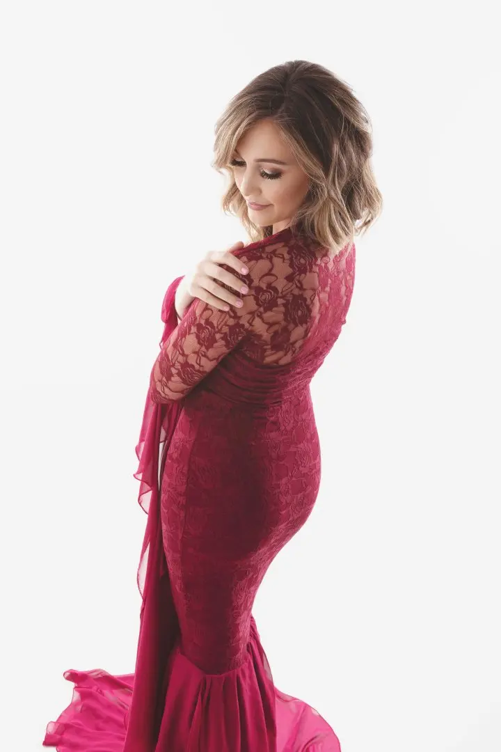 European and American Women's Lace Patchwork Long-Sleeve Outerwear with Maternity Trailing Photography Maxi Dress and Corset Top