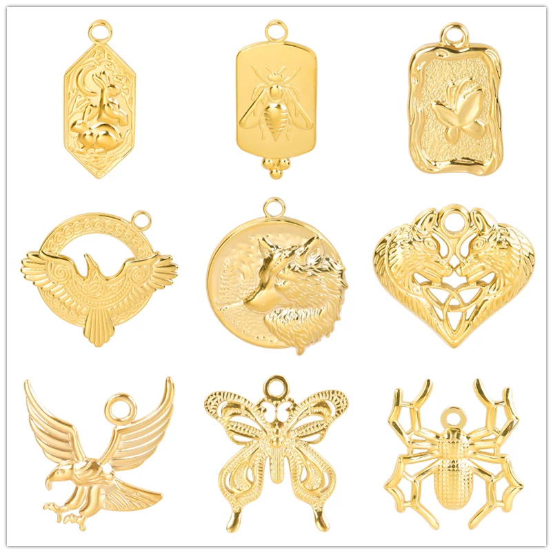 Fashion Animal Charm Butterfly Eagle18k Gold Plated Stainless Steel Charms For Jewelry Making Supplies Breloque Acier Inoxydable