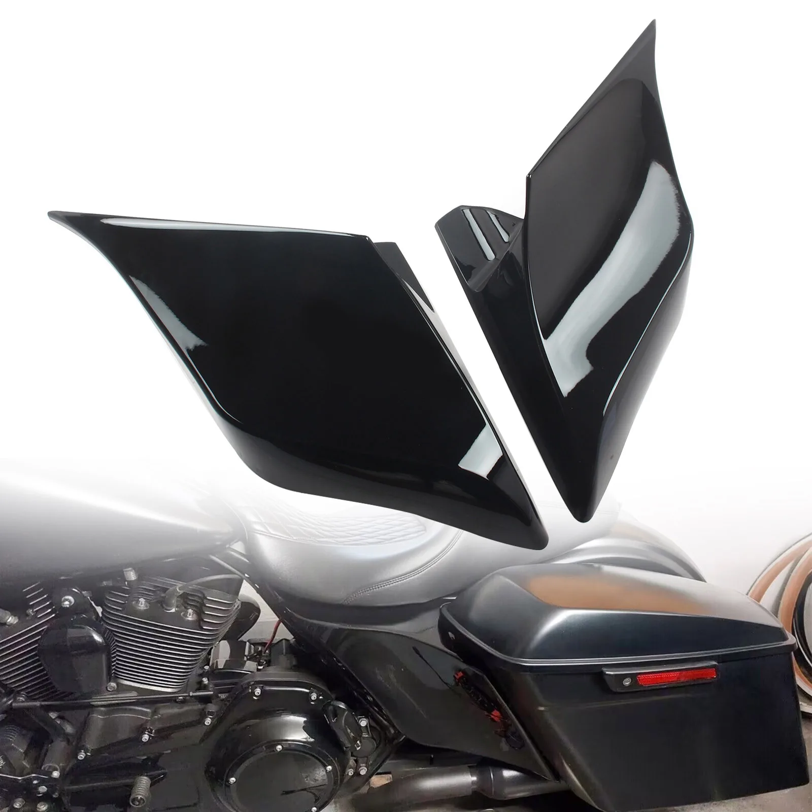 Para harley touring 2014 + motocicleta preto esticado estendido lado cobre painéis de plástico abs para estrada glide especial fltrxs