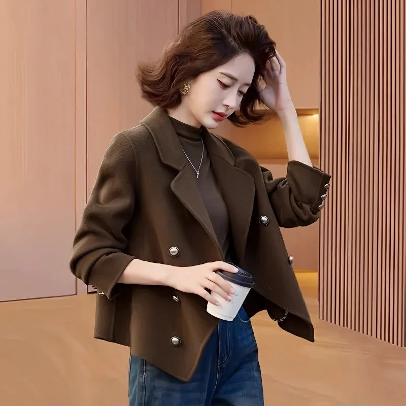 2026 neue frauen Kurze Woolen Mantel Frühling Herbst Zweireiher Gemischt Woolen Jacke Top Koreanische Frauen Erhalten Hohe Lob