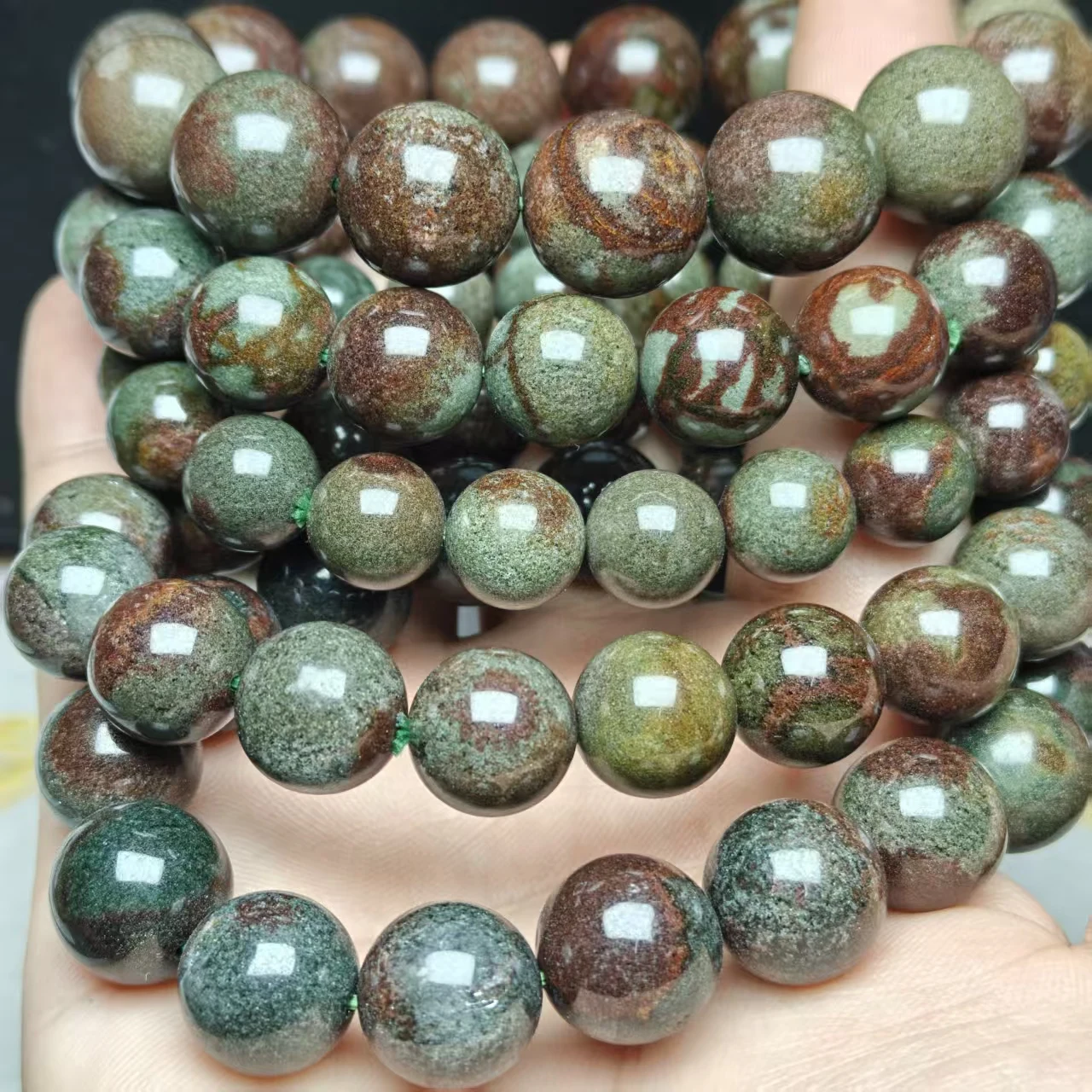 Xingyu Natürliche, voller Mineralien, rote und grüne Phantom-Quarzkristallperlen, glatte, runde, lose Perlen für Schmuck, DIY-Armbänder – Detail 6