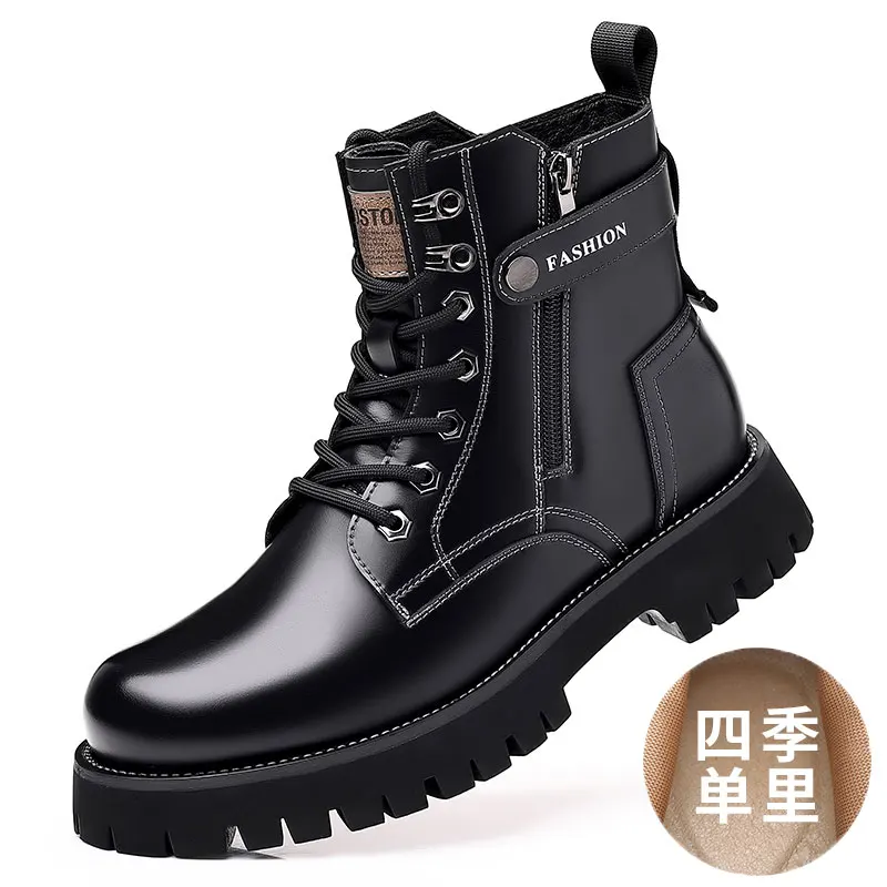 Ankle Boots Men\'s Winter American High Top Genuine Leather Outdoor Cotton Wool Plush Cow Tendon Bottom Work Wear Short Boots