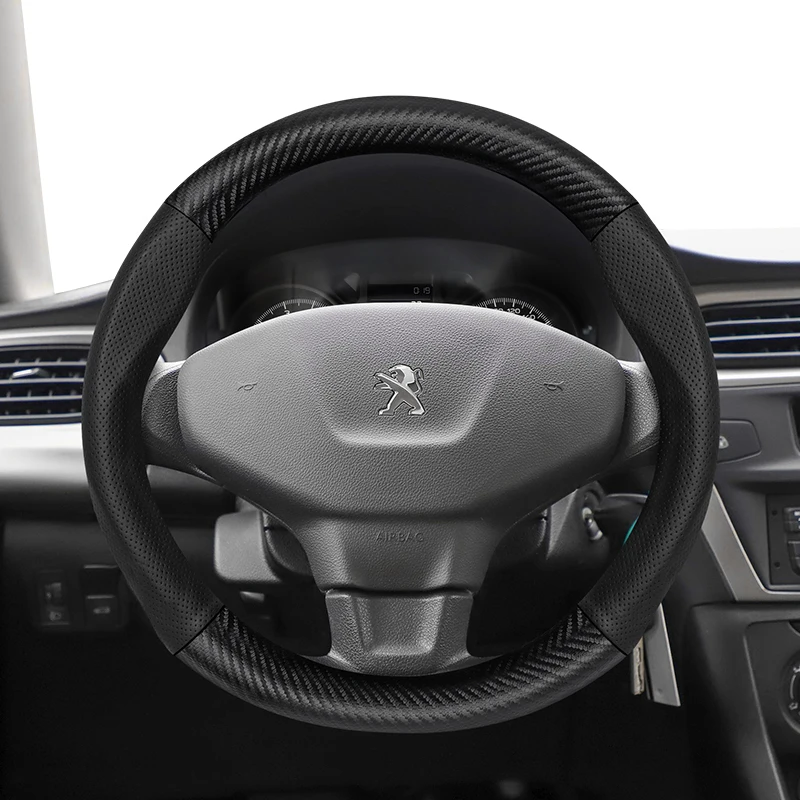 For Peugeot Carbon Fiber Texture Perforated Leather Steering Wheel Cover 508 3008 207 2008 307 Sw 308 206 208 5008 301 Expert view 4