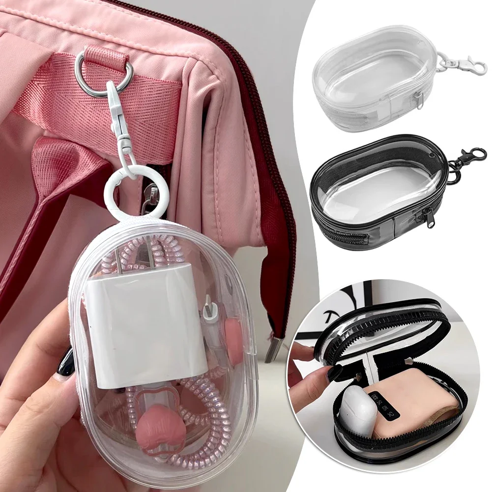 Portable Data Cable Storage Bag with Stand Clear Cable Organiser Mini Travel Cable-Winder Makeup Lipsticks Storage Pouch