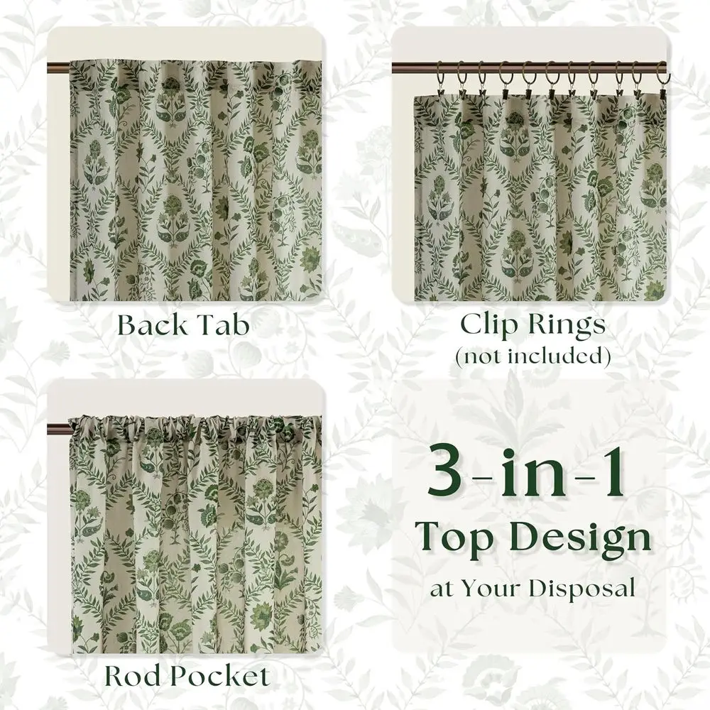 Olivgrüne Blumenvorhänge 120 für Wohn-/Esszimmer, Bauernhausstil mit Blatt- und Pflanzenmuster