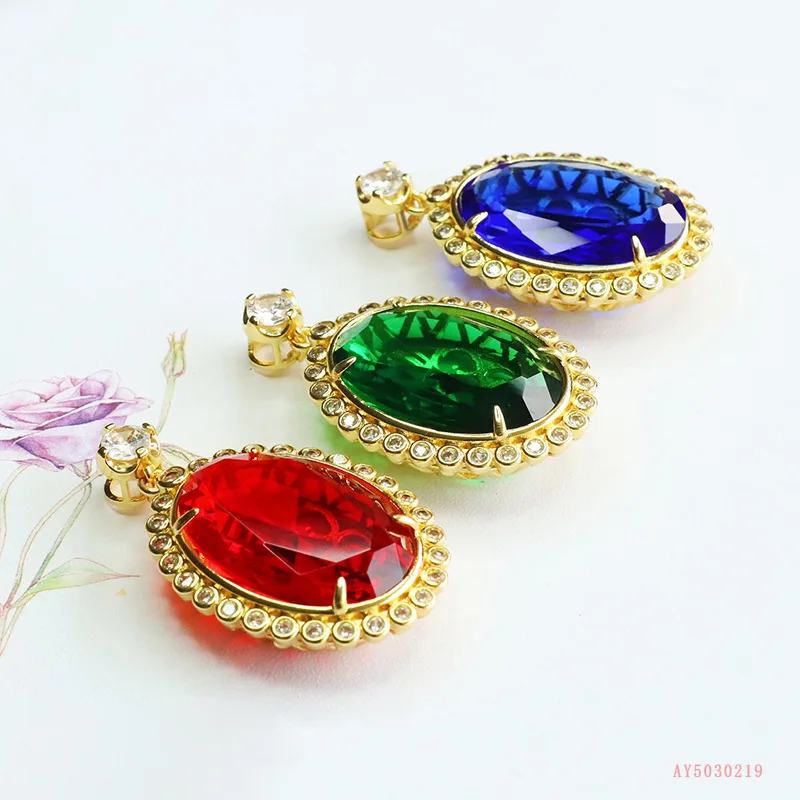 

British retro three-color glazed pendant imitation ruby necklace