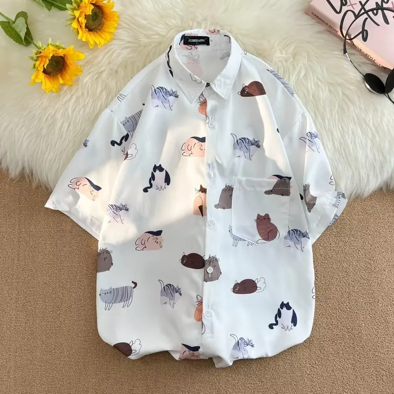 

Loose Men's Summer Shirt Short Sleeve Printed Casual Fashionable Versatile Youth Poplin Blend Fabric Iron-Free Treatment