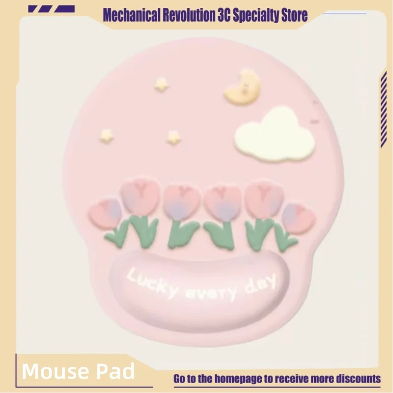 Tulip Mouse Pad Thickened Wristband Pad Silicone Cartoon Laptop Keyboard Hand Pillow Cute 3d Anti Slip Mouse Pad Wrist Support