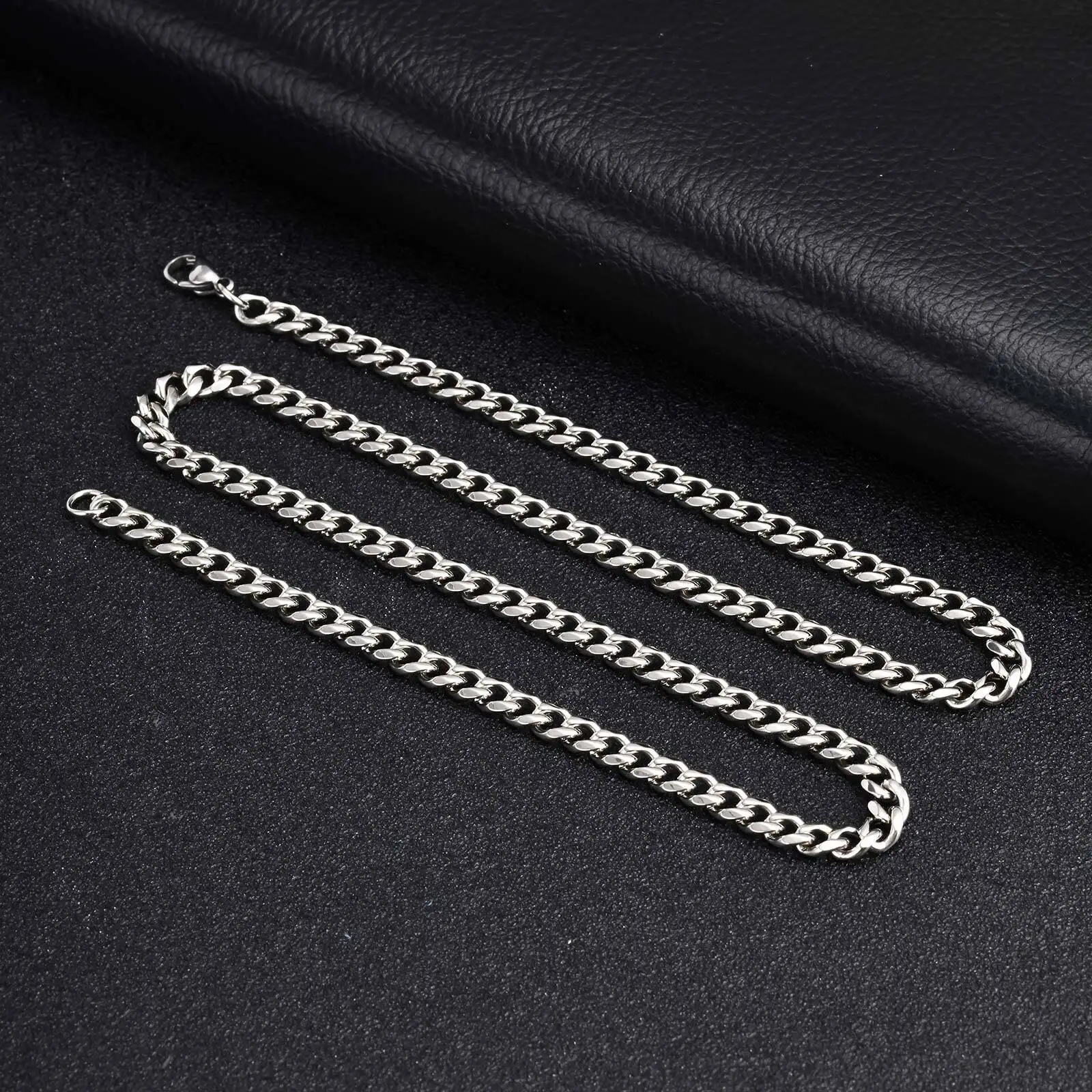 Vnox Stainless Steel 5mm Wide Chain for Men Women Bracelet Necklace Jewelry Set, Silver Color Jewelry Gift Christmas Anniversary - Image 5