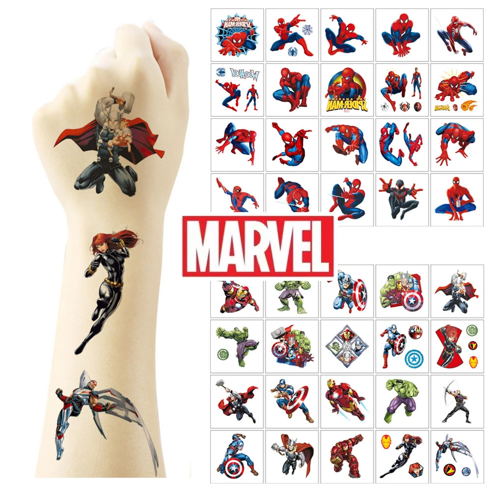 

20 шт./компл., временные татуировки с изображением Железного человека, Человека-паука и других героев из мультфильмов, наклейки для подарка на день рождения