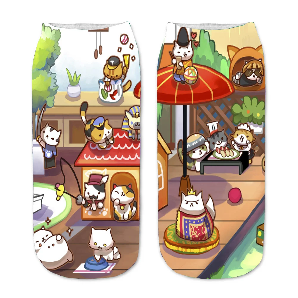 Men Women Socks Anime Neko Atsume 3D Printed cute cat Cartoon Straight Socks  Short Sock teenager Kawaii Party Gift  Ankle Sock