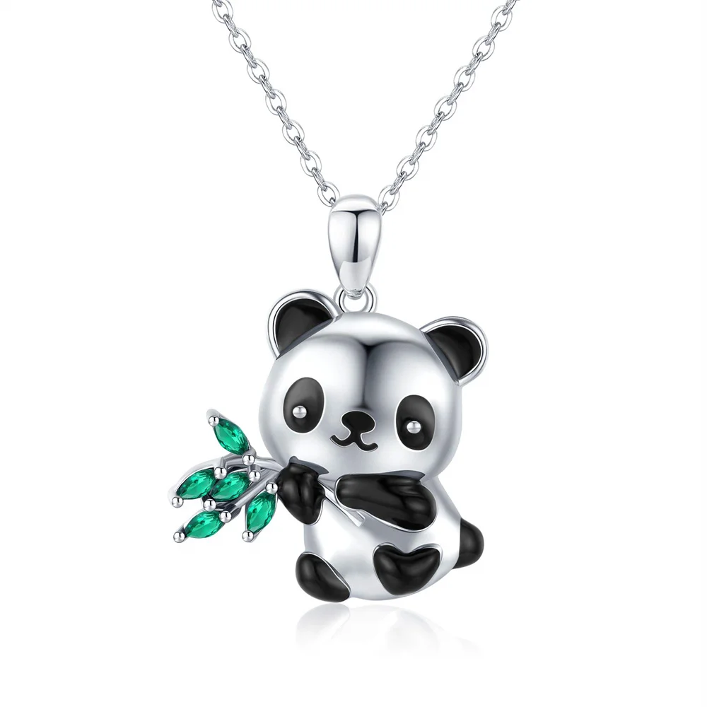 Panda Necklace Inlaid Crystal Delicate Smooth Enamel Animal Pendant Jewelry Gift for Girl Woman