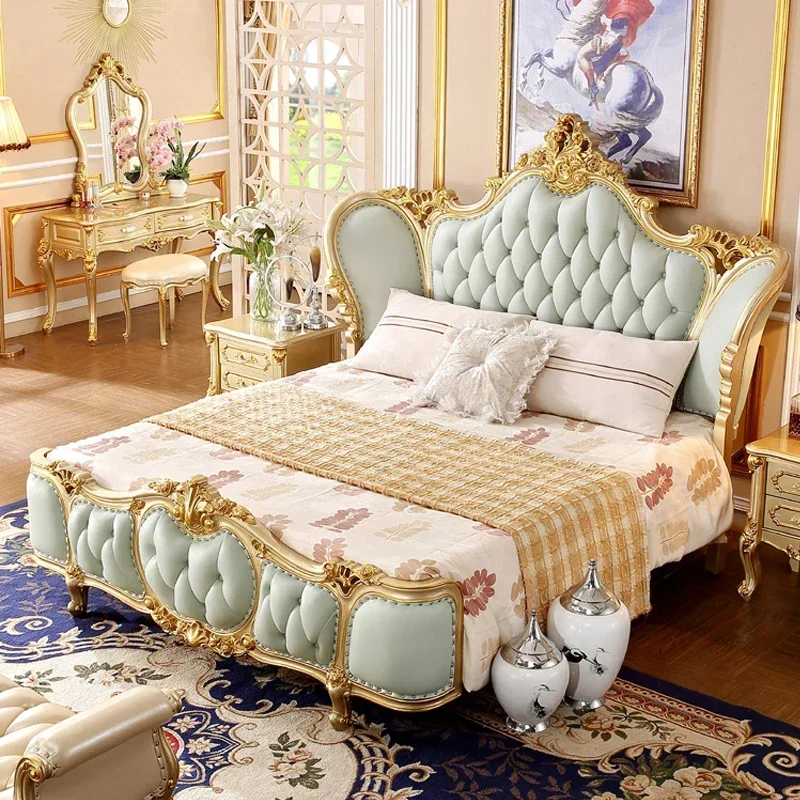 Cama de princesa para dormir, dormitorio de cuero, diseño solar, Cama de belleza multifuncional para niñas, Cama tamaño King de lujo, muebles de salón