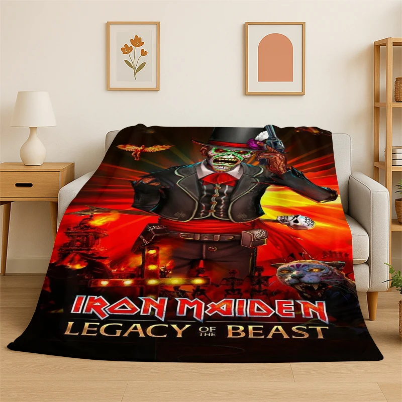 3D I-Iron Maiden Metal Band Flannel Blanket Soft Warm Throw Blanket for Bedroom Living Room Bed Travel Camping Picnic Gift