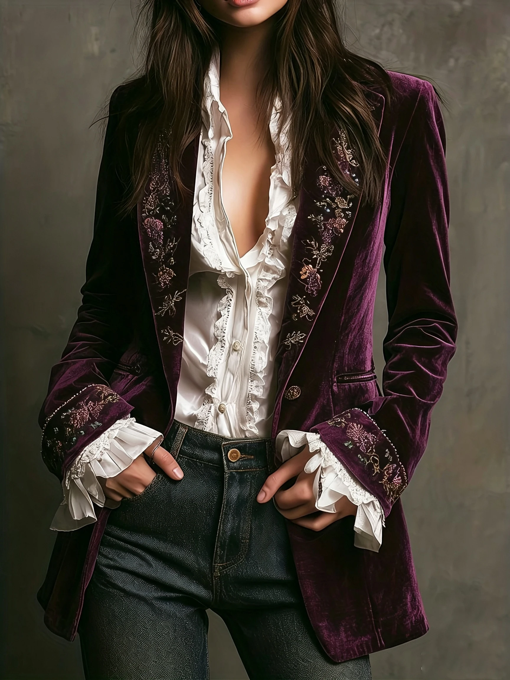 Velvet Blazer Women - Jaket Blazer Wanita Beludru Motif Bunga