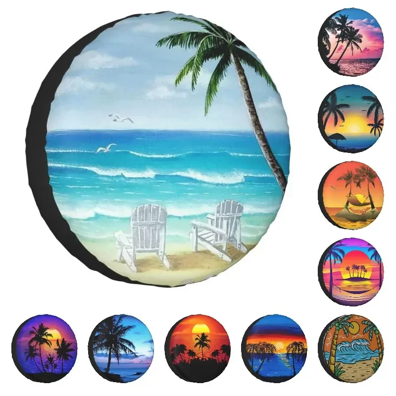 Summer Sea Beach Chair Spare Tire Cover for Toyota Land Cruiser Prado Jeep RV SUV Waves Car Wheel Covers 14