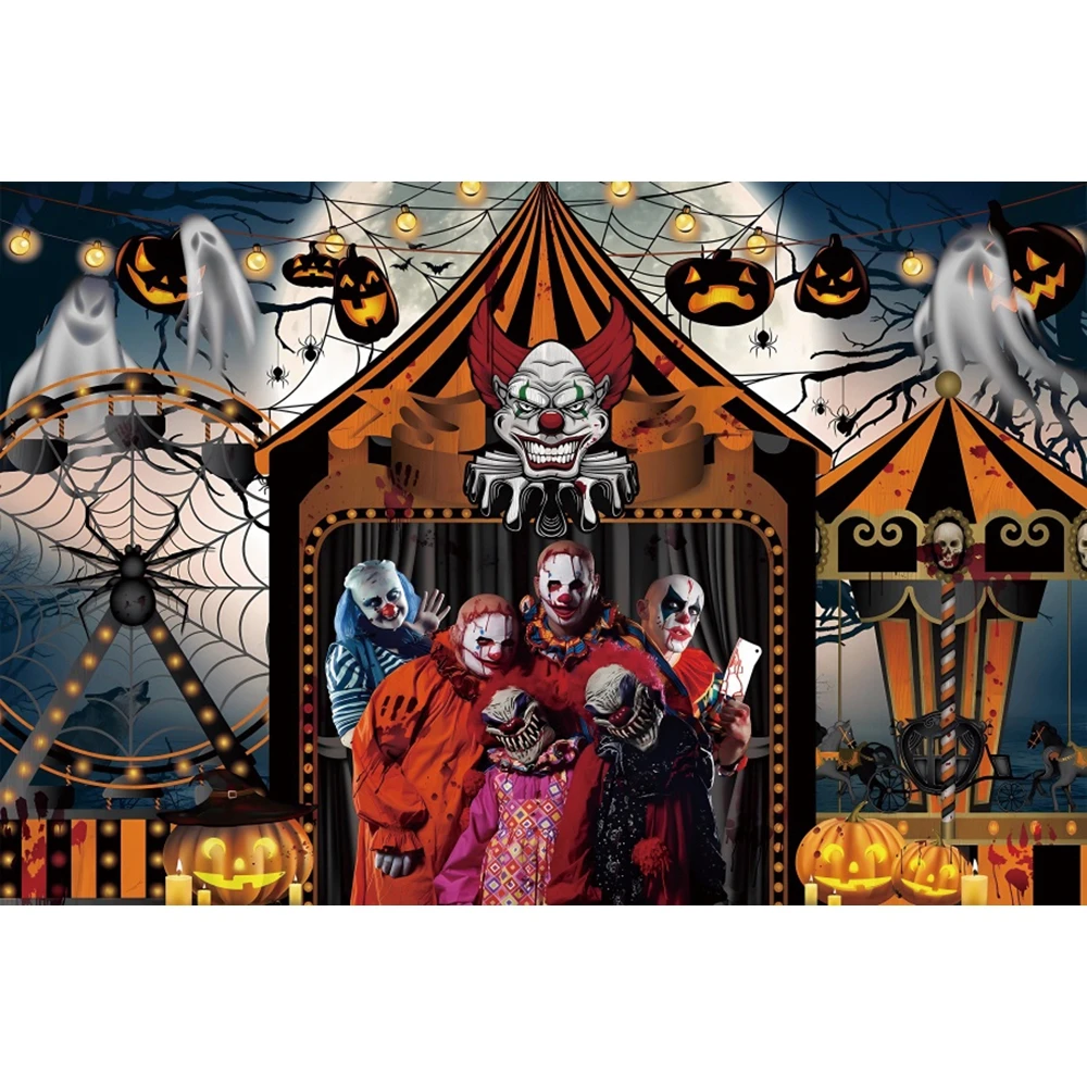 Halloween Backdrop for Photography Horror Circus Carnival Evil Clown Scary Bloody handprint Skull Kids Portrait Photo Background