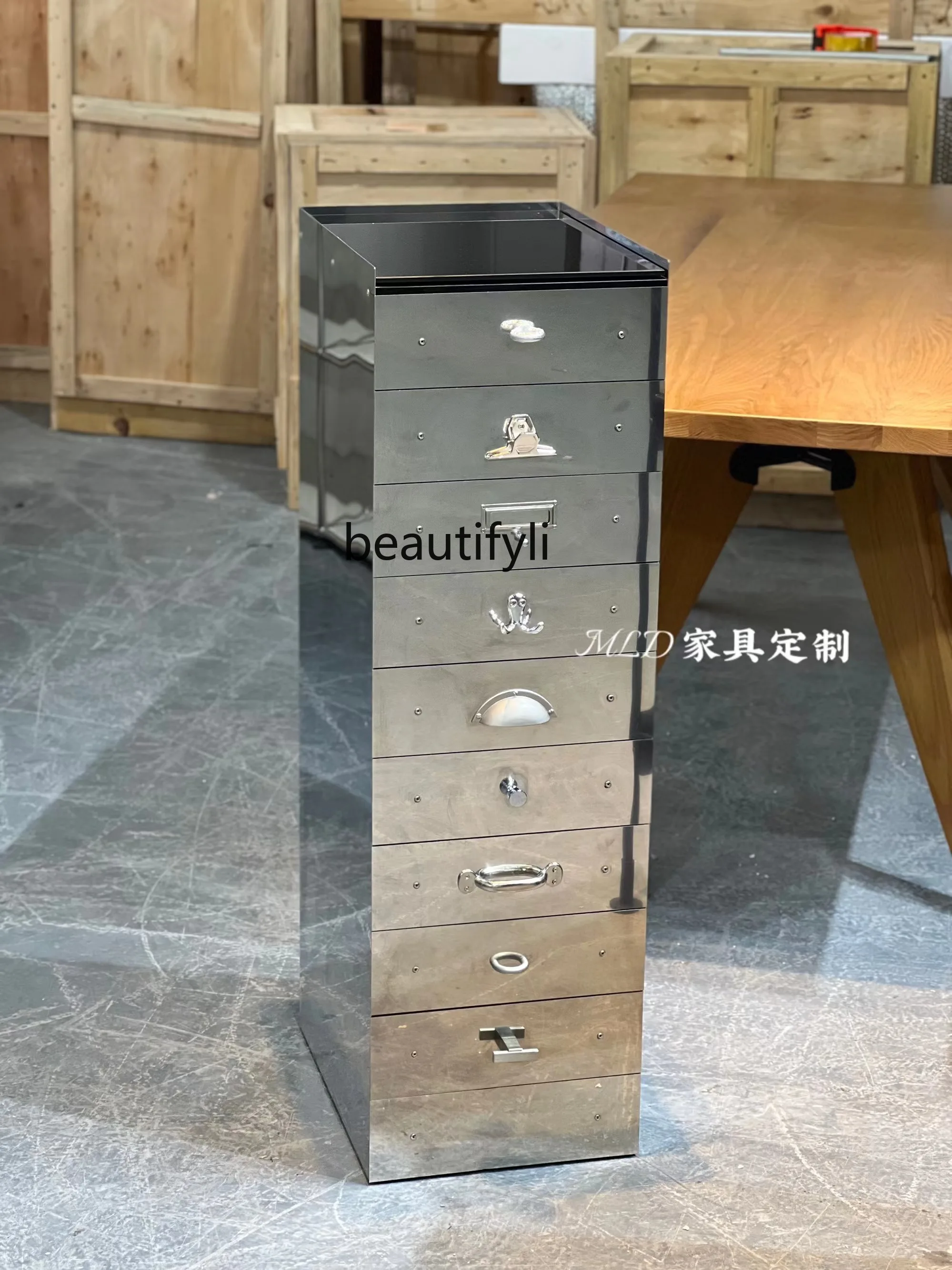 Mirror Metal Storage Cabinet 100 Years Fashionable Characteristic Drawer Cabinet Furniture