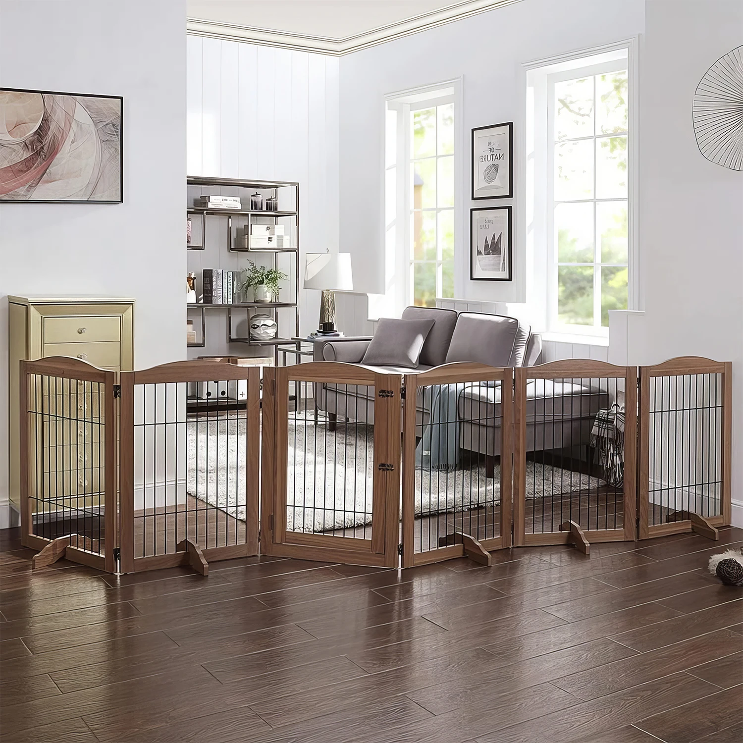 Dog Barriers for Home Free Standing Tall Dog Fence with Walk Through Door Extra Wide Dog Gate and Pet Playpen