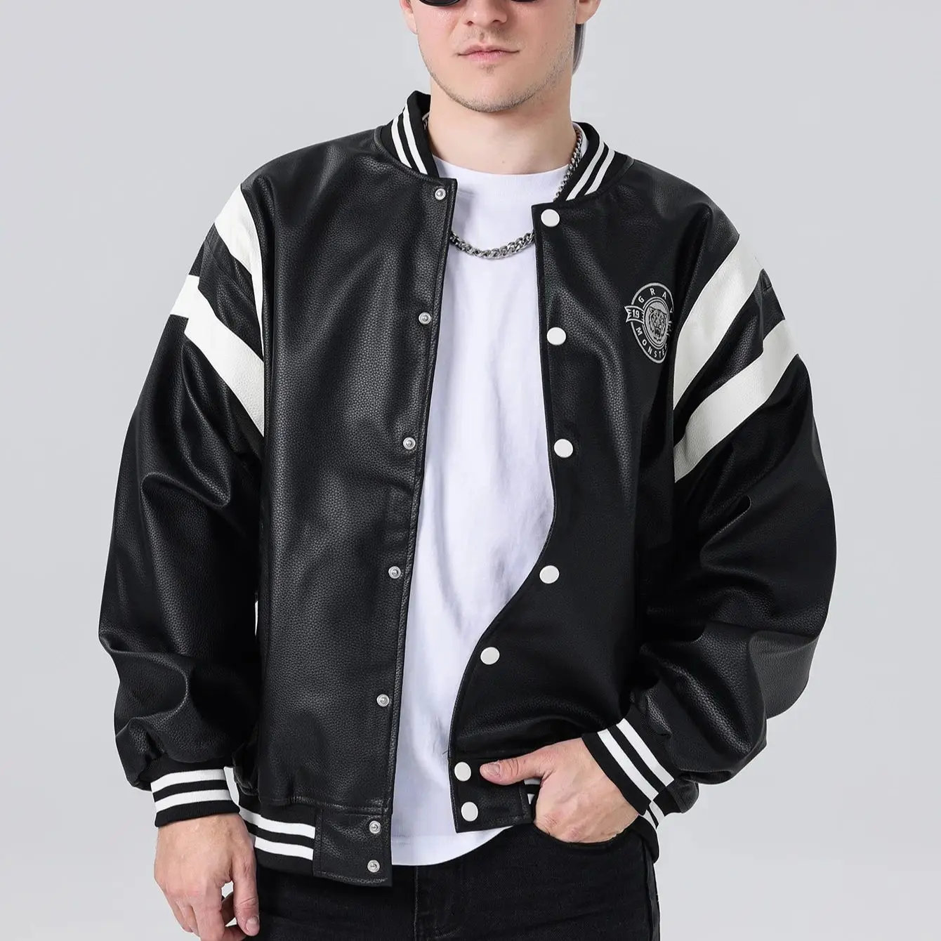 

Мужская куртка из искусственной кожи, ветровка в стиле бомбер, уличная одежда, пылающая баскетбольная верхняя одежда с цветными блоками, водонепроницаемая уличная куртка