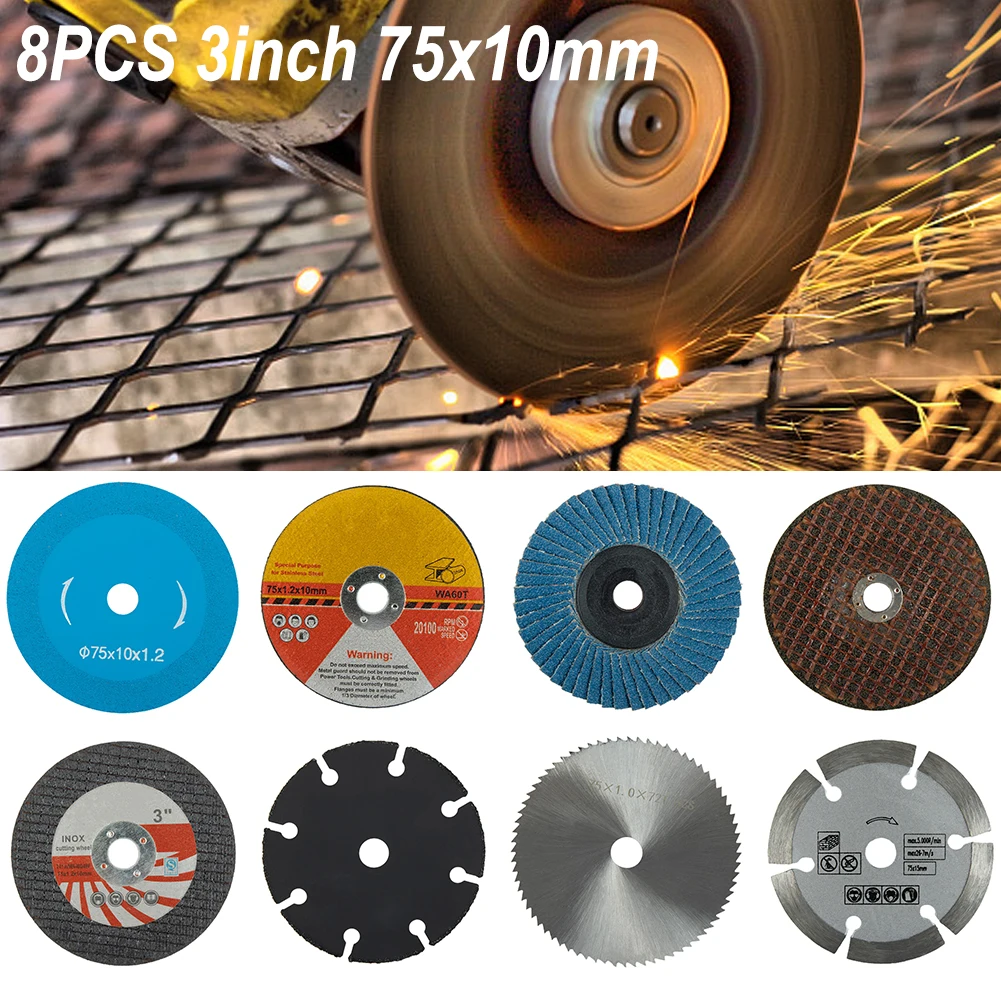 8pcs Angle Grinder Cutting Disc 3 Inch 75mm HSS Saw Blade Polishing Disc Angle Grinder Attachment Carbite Cutting Wheels