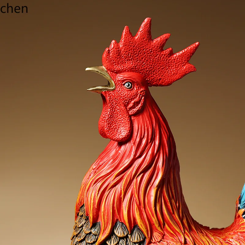 CZ All-Copper Auspicious Rooster Ornament, Painted, for Home and Office, Zodiac Opening Gift, Entryway Decoration