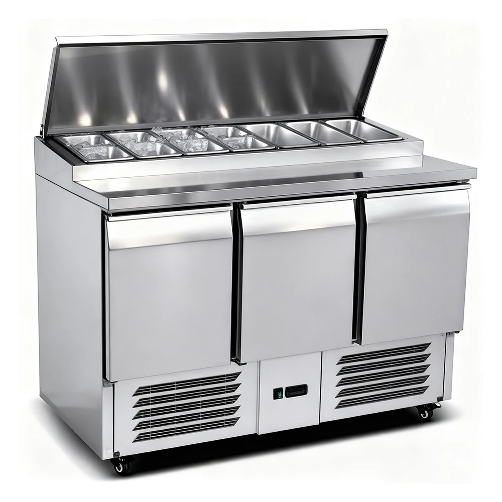 

Commercial 3-door large display refrigerator counter fruit salad preparation table refrigerator restaurant kitchen
