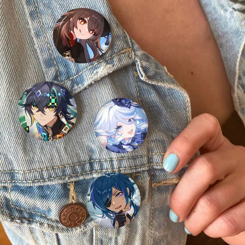 Anime Genshin Impact Anime Button Pin Minimalist Y2K Psychedelic Retro Brooch Bag Lapel Badge Jewelry Gifts