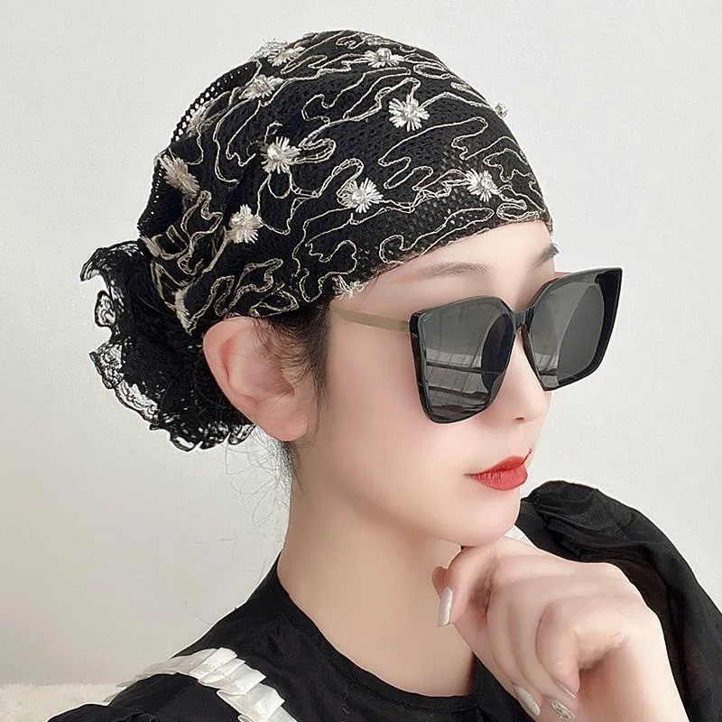 Fall Chemotherapy Ladies Bald Special Cap Embroidered Thin Pancake Hair Scarf Wig Cap Cover White Hair Hat Casual Style