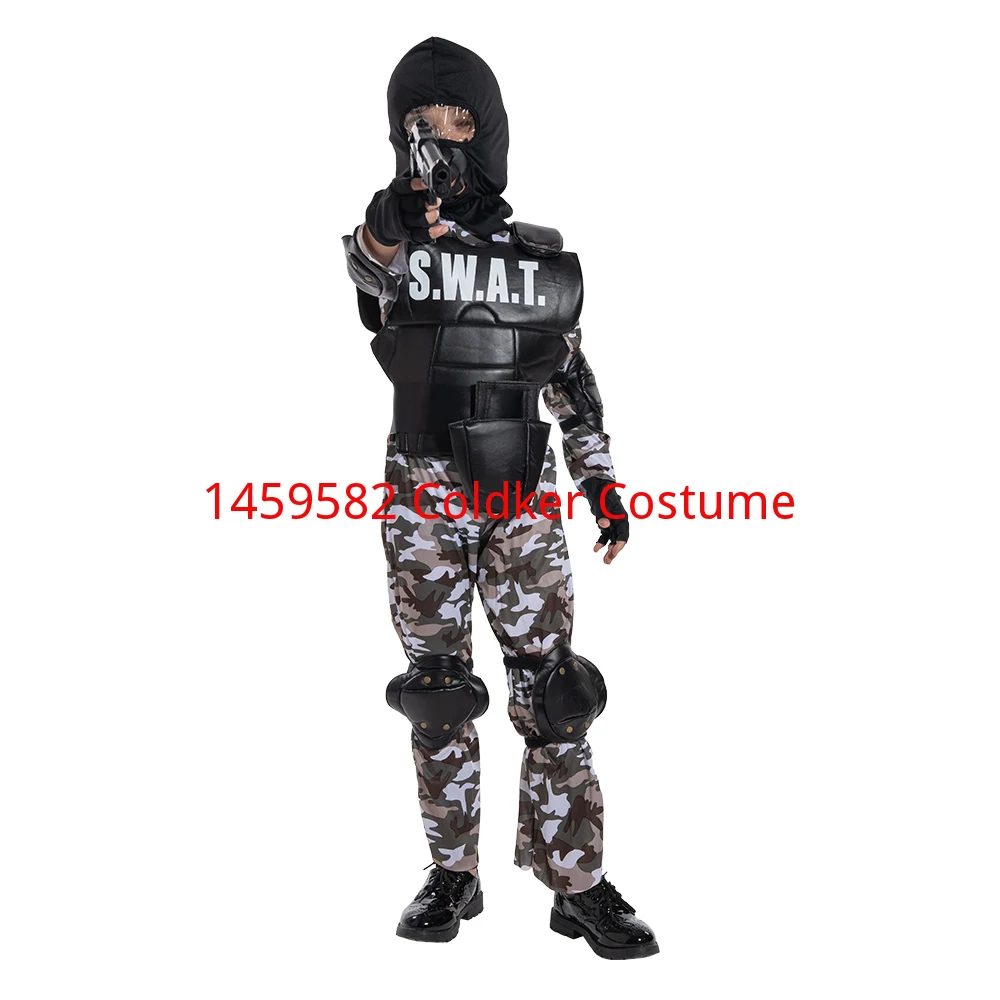 Jungen SWAT Camouflage Kostüm Kinder Erwachsene Military Uniform Sonder Soldat Cosplay Outfits Karneval Ostern Purim Phantasie Kleid