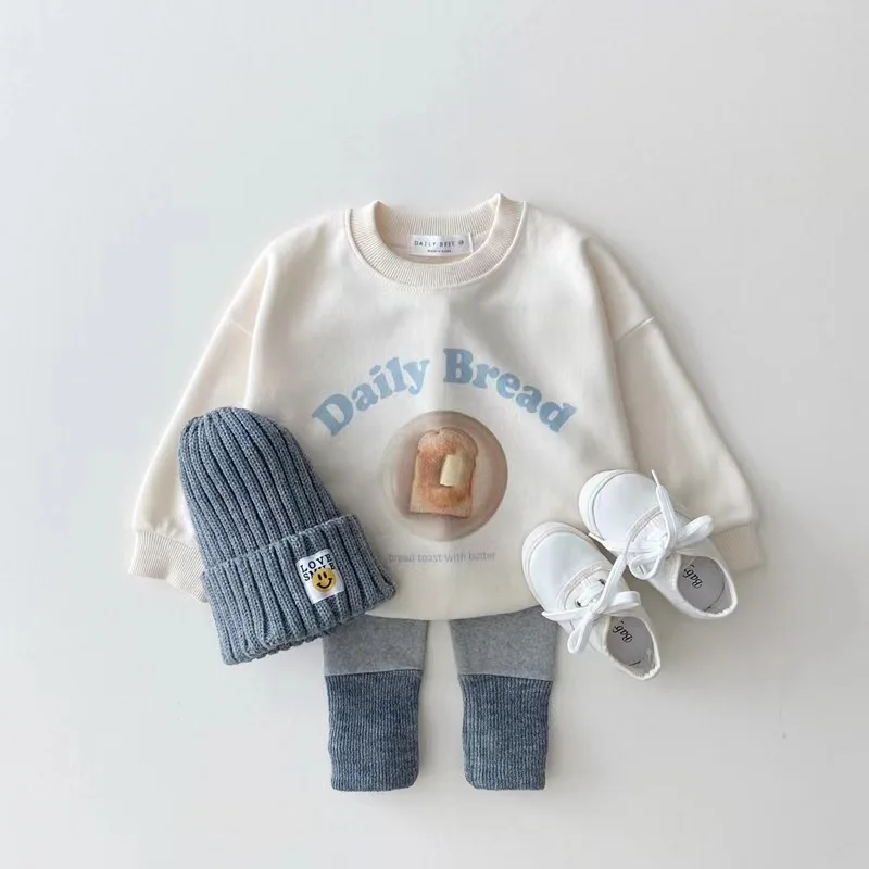 Infant Autumn Loose Cartoon Sweatshirts Baby Girls Fashion Bread Long Sleeves Tops Toddler Boys New All-match Cotton Tees