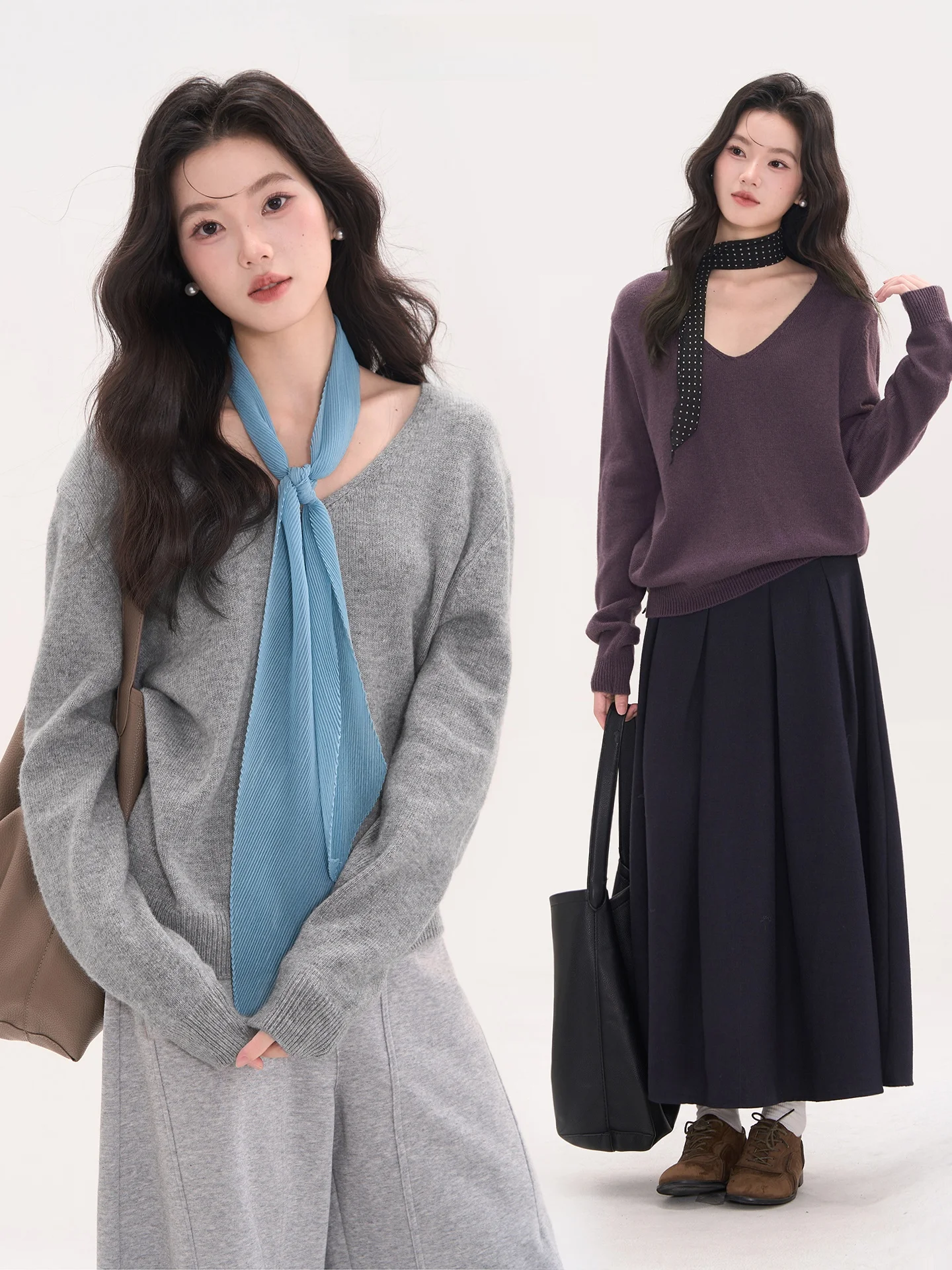 

Heme 0 Woolen Lazy Feel Large V-ne Knitted Sweater Casual Women's Top Autumn Winter Season Comfortable Knitwear